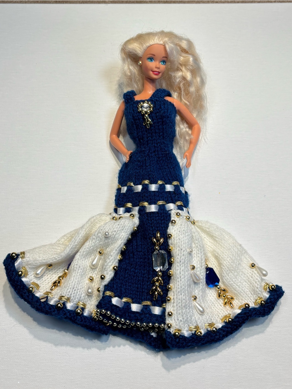 Vintage hand knit doll dress